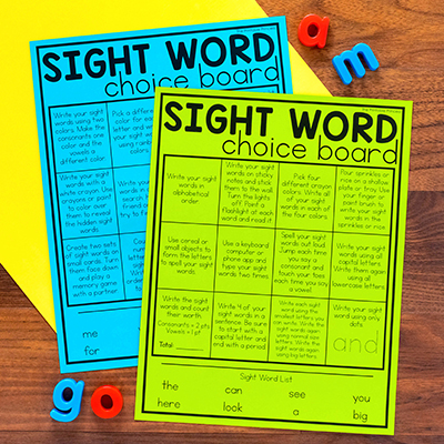 Sight Word Choice Boards