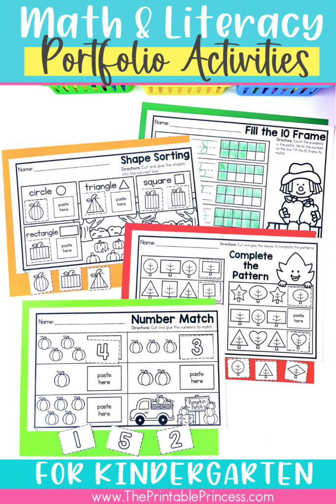 Math and literacy worksheets for kindergarten portfolio