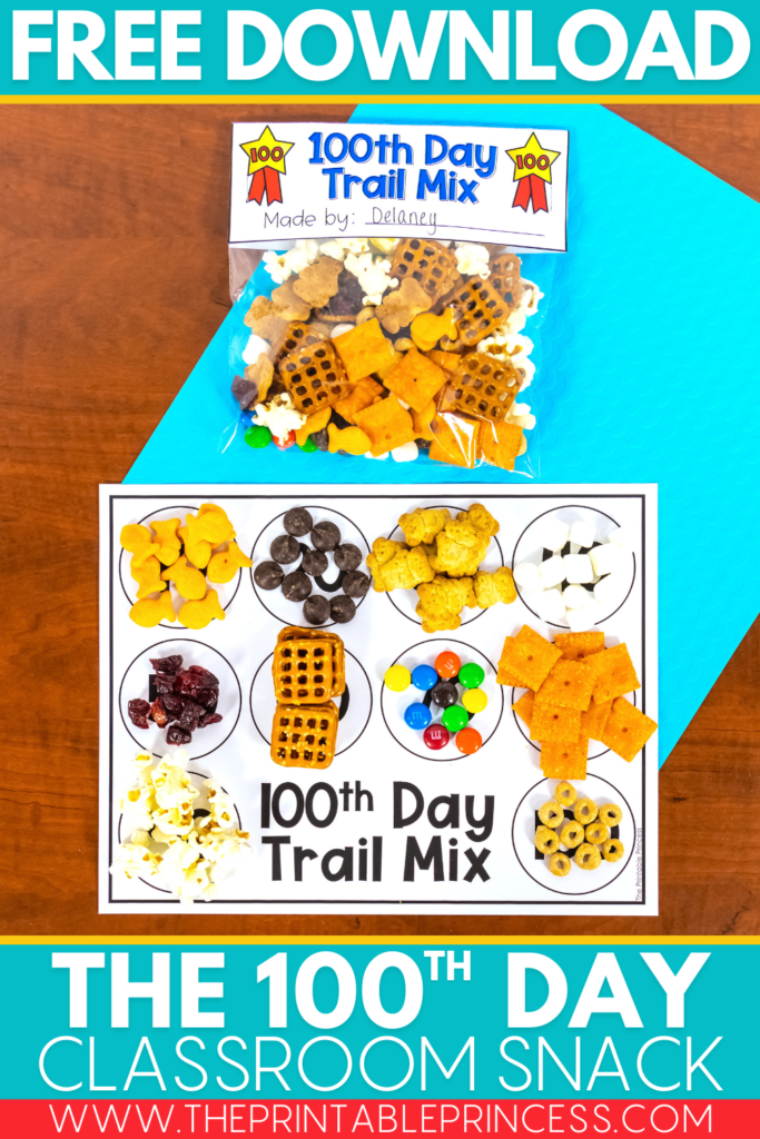 100th day of school trail mix freebie