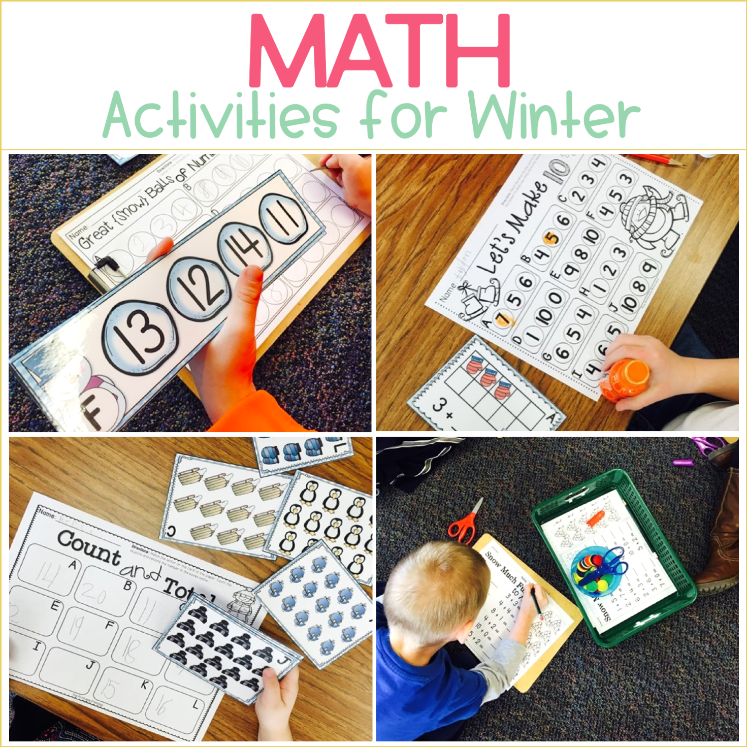 Winter Math Centers for Kindergarten {with FREEBIE}