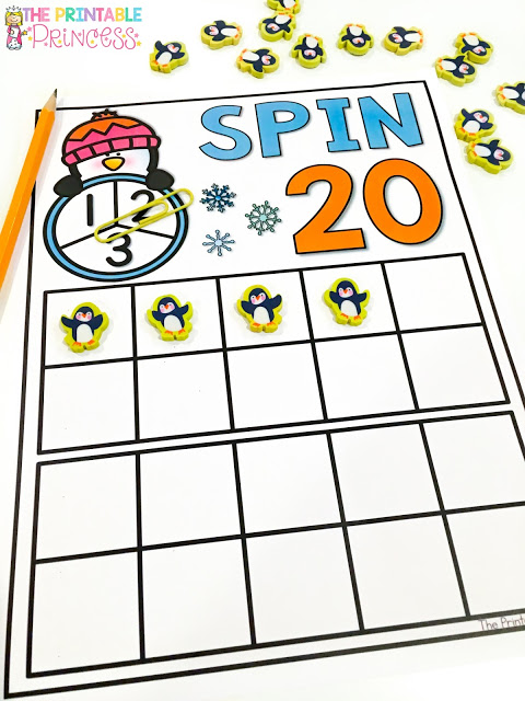 Let your preschool, Kindergarten, or 1st grade students practice their numbers to 20 with this FREE printable math center activity game! It's perfect to use all winter long - so print it out in December and use it all January too! Plus it's low prep - print, grab your manipulatives, and go!! What a great freebie for the prek, Kinder, or first graders in your classroom or homeschool! Click through to get your copy now!