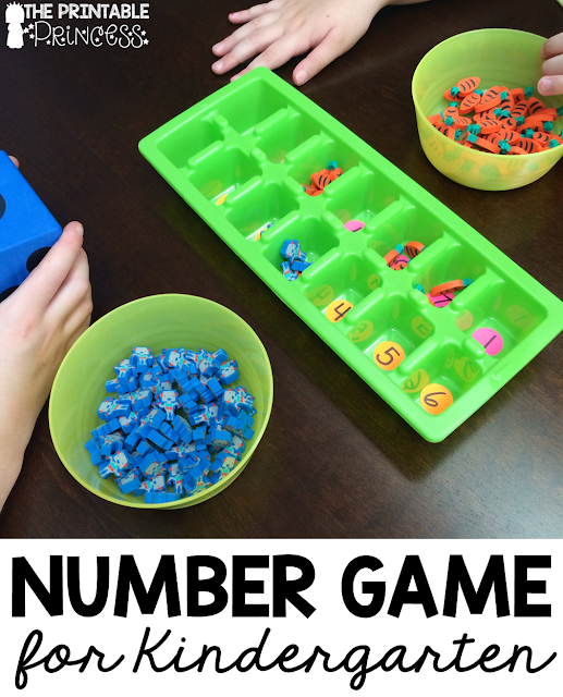 Find out how to play an easy number game for Kindergarten at this blog post! It's a great math activity for the first days of school when you are just getting started! Students will need to work cooperatively and start to learn how the math center games work in your classroom! You could also use this with your preschool or 1st grade students as well! Click through for this great back to school math center game idea. 