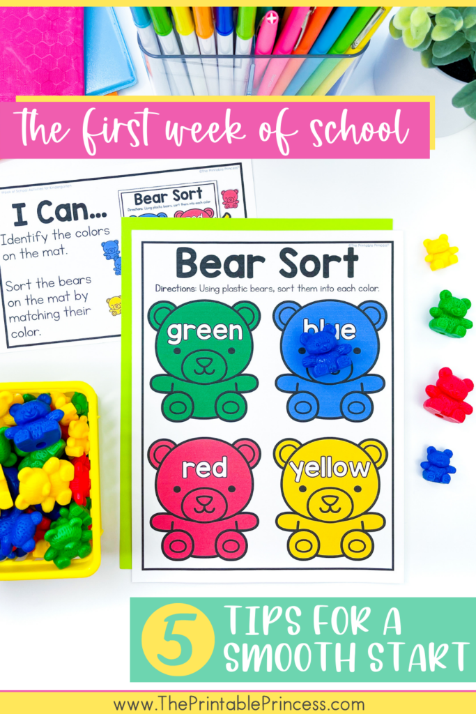 Bear Sort activity for the first week of kindergarten
