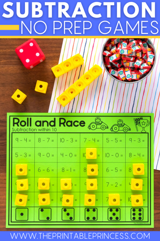 Roll and Race subtraction game