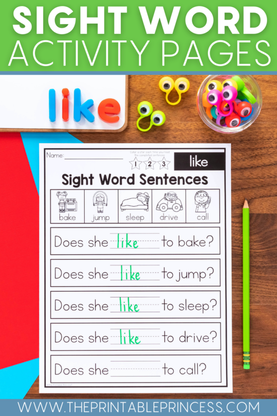 Sight word sentences for kindergarten