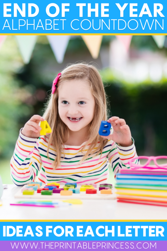 One of the best end of the year activities is an ABC Countdown! Why celebrate for one day when you can celebrate for 26 days? This make an Alphabet Countdown a the perfect way to count down to the end of the school year. You simply plan a small activity each day to match the letter. In this blog post you'll find several ideas for each of the 26 letters. These end of the year ABC countdown ideas are perfect for PreK, Kindergarten, or First Grade!