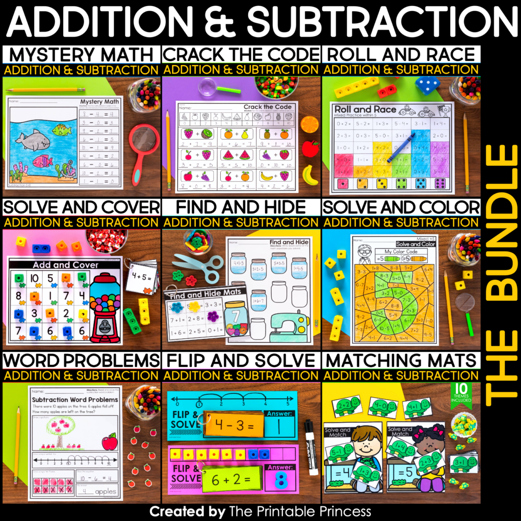 hands-on addition and subtraction activities bundle