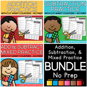 addition and subtraction math worksheets with counters