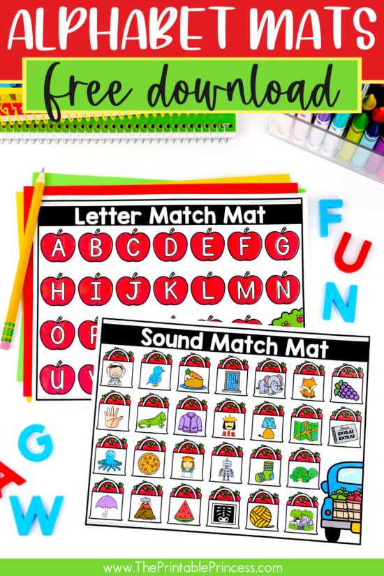 Free apple alphabet mats for kindergarten