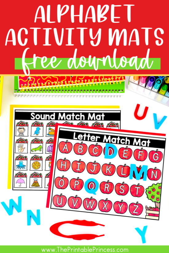 Free apple alphabet mats