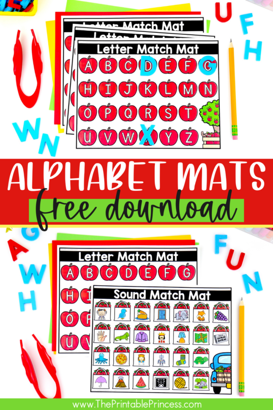 Free apple alphabet mats