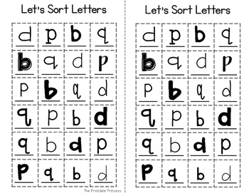 b d p q cut paste letter sort free the printable princess