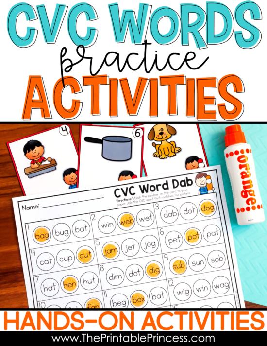 When young readers are ready to tackle putting together their very first words, the simplest way to begin is with CVC words. It is important to give our kindergarten and first grade students plenty of opportunities for practice as they develop this new skill. As teachers it is essential that we have many, many different activities to help our students learn to read and write CVC words. This post includes many different age appropriate and FUN ways for students to practice.