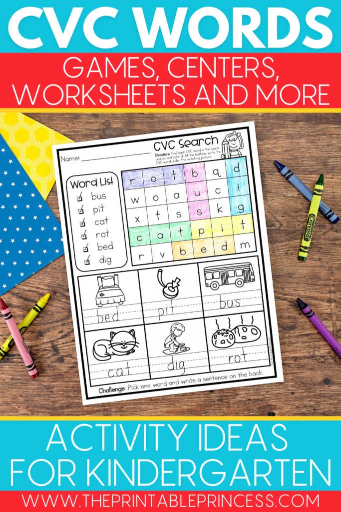 CVC word search activity for kindergarten