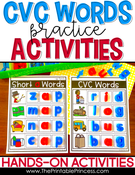 When young readers are ready to tackle putting together their very first words, the simplest way to begin is with CVC words. It is important to give our kindergarten and first grade students plenty of opportunities for practice as they develop this new skill. As teachers it is essential that we have many, many different activities to help our students learn to read and write CVC words. This post includes many different age appropriate and FUN ways for students to practice.