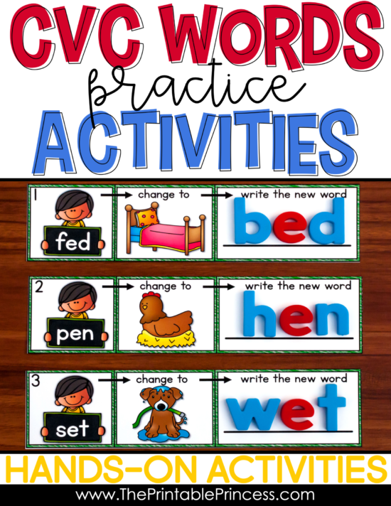 When young readers are ready to tackle putting together their very first words, the simplest way to begin is with CVC words. It is important to give our kindergarten and first grade students plenty of opportunities for practice as they develop this new skill. As teachers it is essential that we have many, many different activities to help our students learn to read and write CVC words. This post includes many different age appropriate and FUN ways for students to practice.