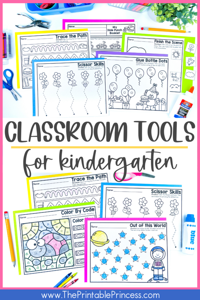 Classroom supplies for kindergarten practice pages