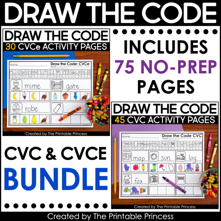 Draw the Code CVC & CVCe Words Worksheet BUNDLE