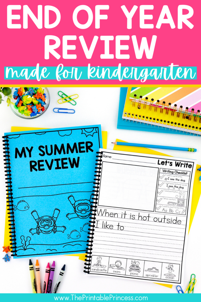 Image says "end of the year review made for kindergarten" and shows an image of a resource.