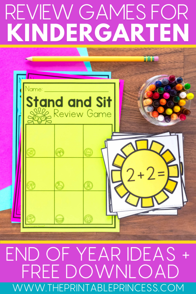 Free Summer Stand and Sit Review Game for kindergarten