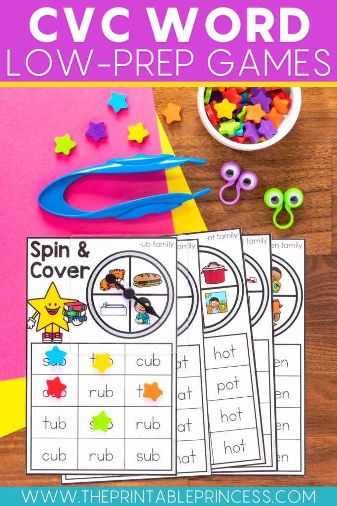 Spin and Cover CVC Word Family review game for kindergarten