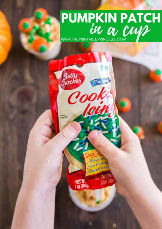 Pumpkin Patch in a Cup is an adorable festive fall snack idea for kids. It's great to make after a trip to the pumpkin patch or just because. This pumpkin themed fall snack makes a great treat for home or school! The ingredients are simple and there's no baking required which makes it perfect for classroom parties. This fun fall snack for kids is perfect for PreK, Kindergarten, or first grade. Grab step-by-step directions and a free no-prep sequencing printable to use as a follow up page. 