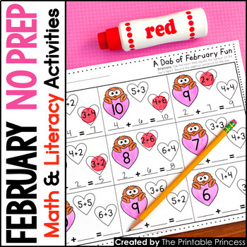February NO PREP Pages {Literacy and Math Activities for Kindergarten}