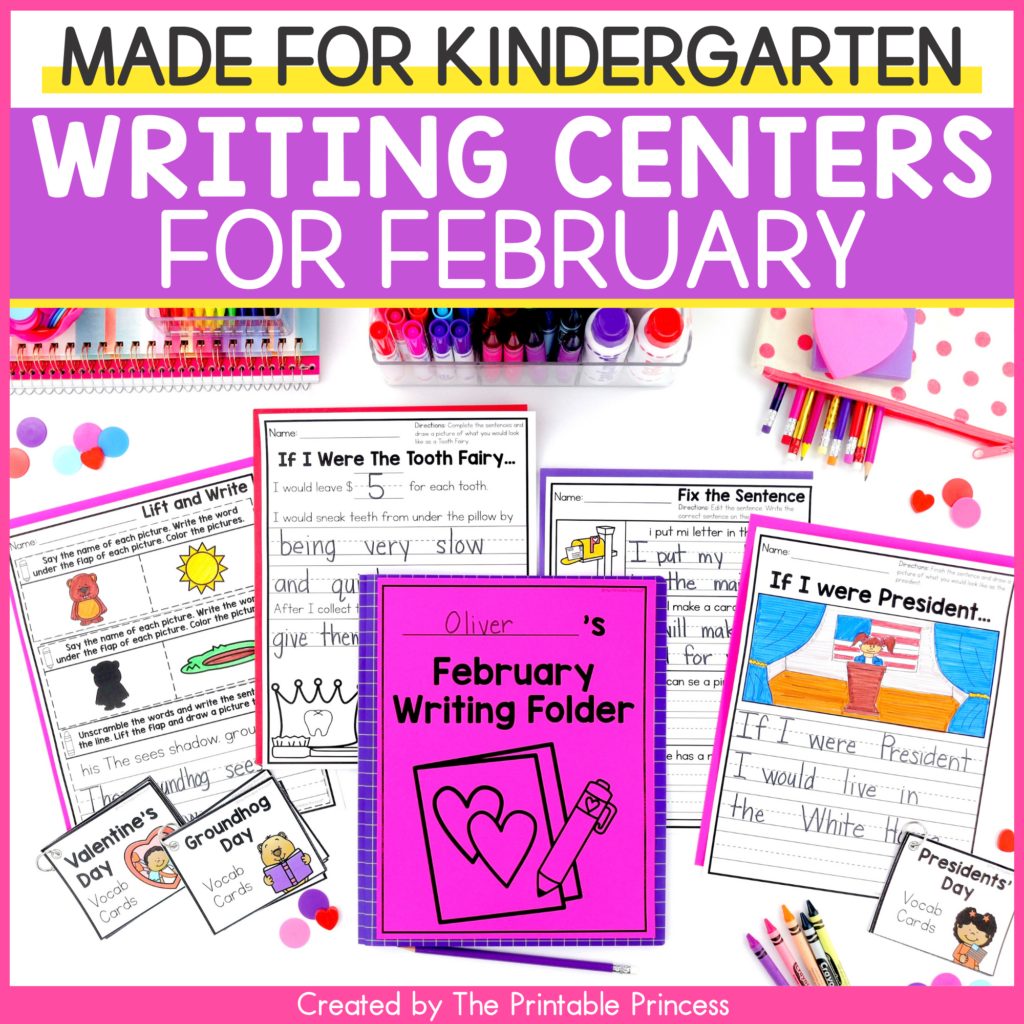 February Writing Centers for Kindergarten