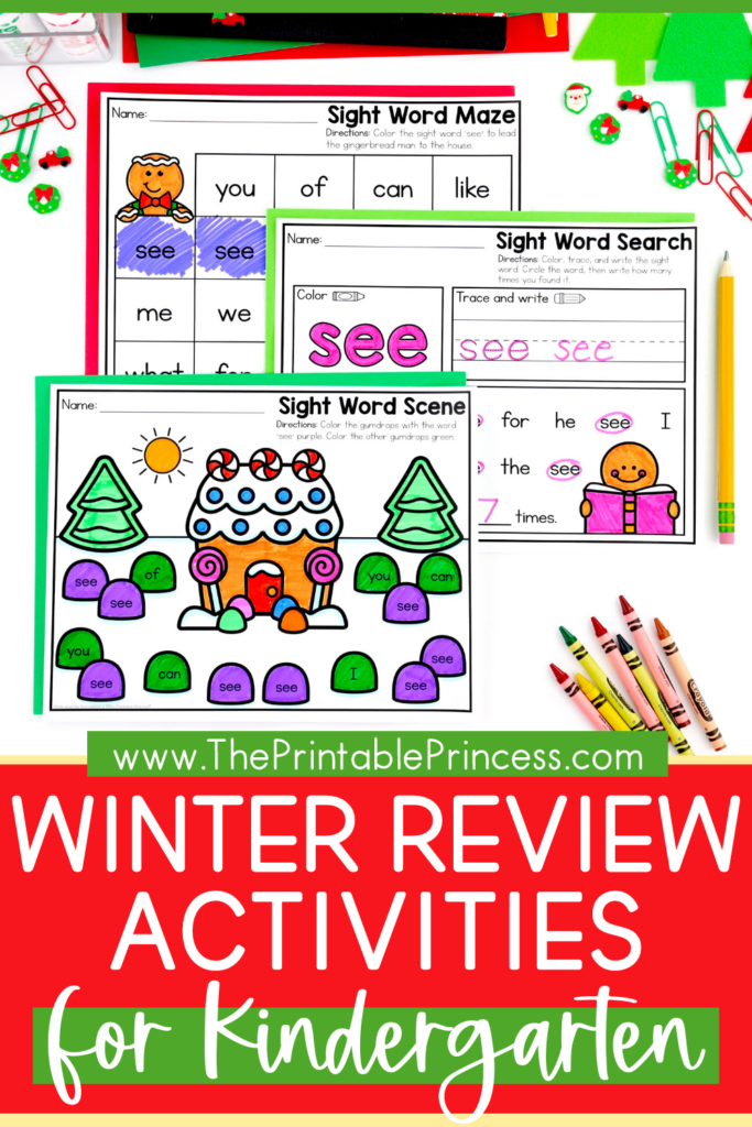 winter break review worksheets for kindergarten