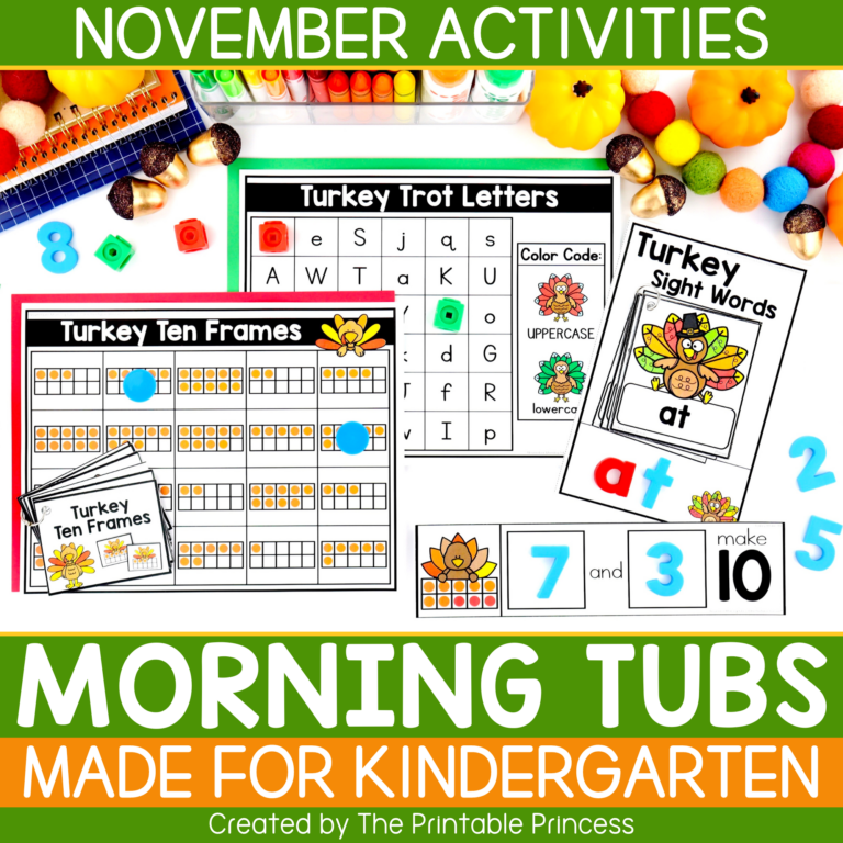 November Morning Tubs for Kindergarten | Kindergarten Morning Work Tubs