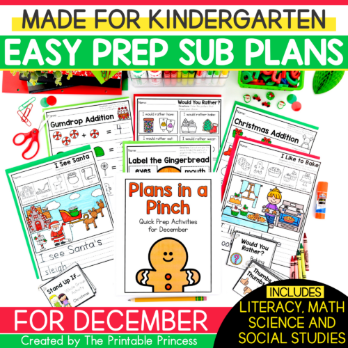 December Emergency Sub Plans for Kindergarten