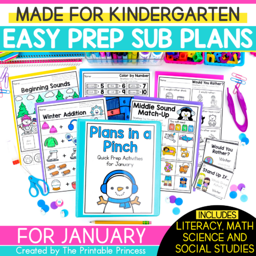 January Emergency Sub Plans for Kindergarten