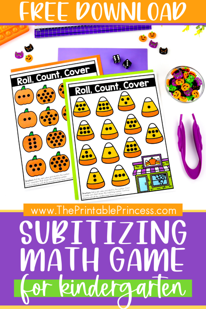 Free Roll, Count, and Cover Halloween Math Game for Kindergarten 