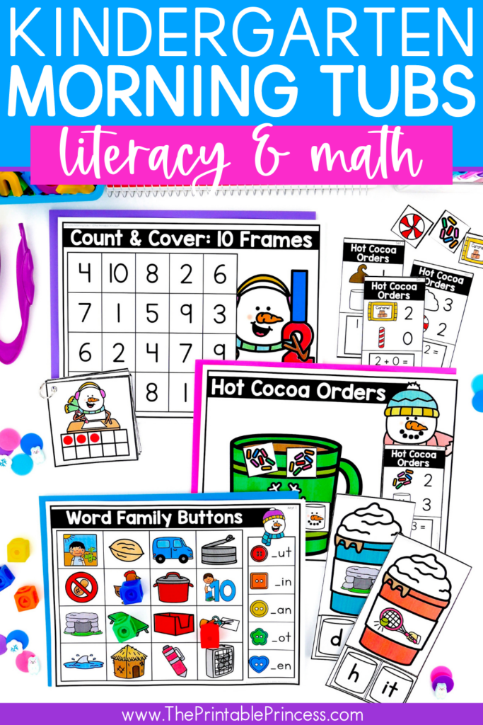 January Math and Literacy Morning Tubs for Kindergarten