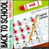Kindergarten Back to School Literacy & Math Activity Pages NO PREP
