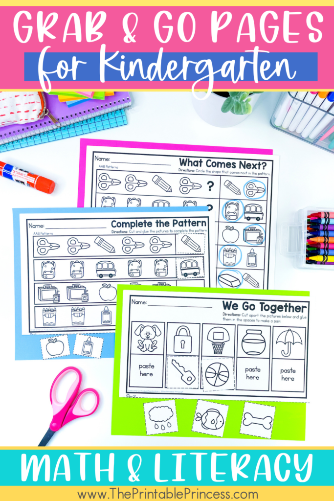 Pattern and Matching No Prep Kindergarten Learning Activities
