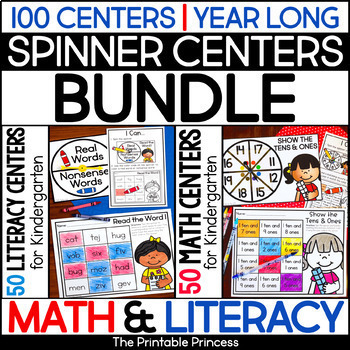 Literacy and Math Spinner Center Activities for Kindergarten | Year Long BUNDLE