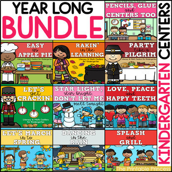 Kindergarten Math and Literacy Centers: Year Long BUNDLE