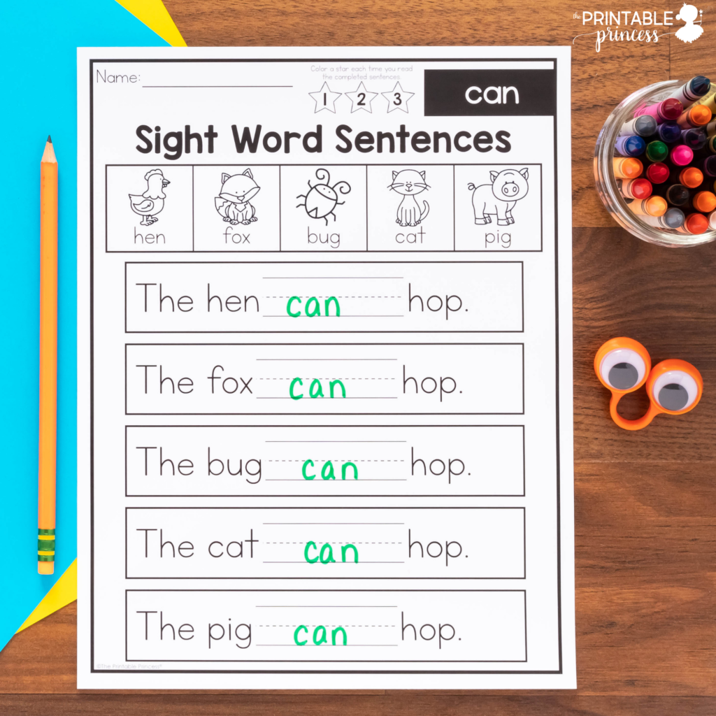 Kindergarten Sight Word Sentences The Printable Princess