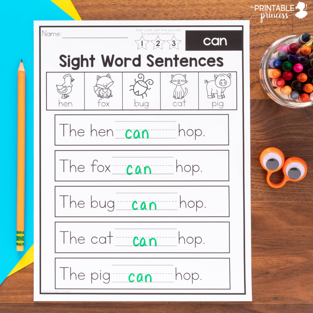 sight words for kindergarten worksheets