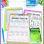 Alphabet letter hunt pages, fluency cards, and assessment