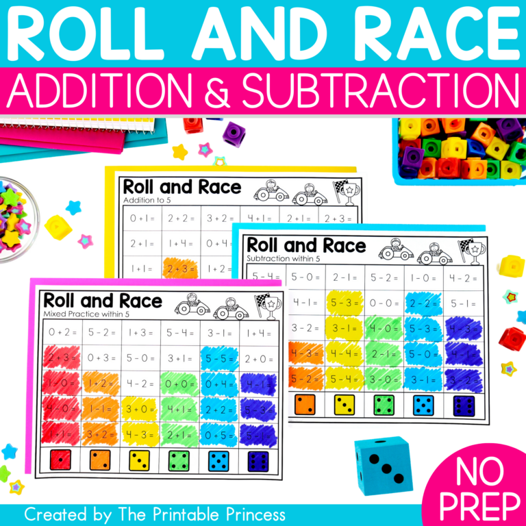 Roll and Race Addition and Subtraction Dice Games