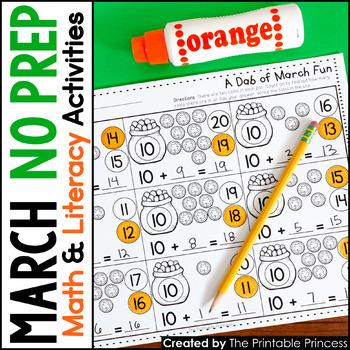 March Activities Literacy and Math NO PREP Pages for Kindergarten
