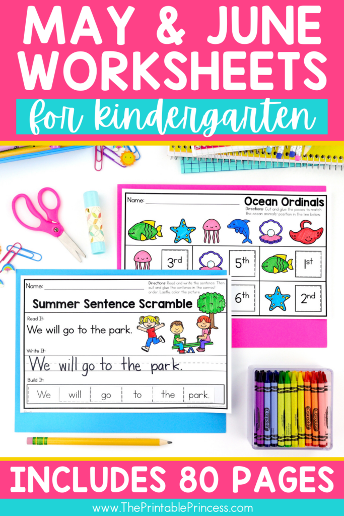 Image says "May and June Worksheets for Kindergarten" and shows a resource.