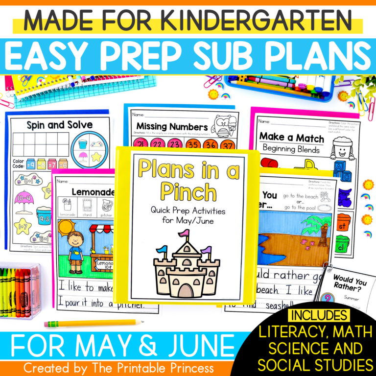May and June Emergency Sub Plans for Kindergarten