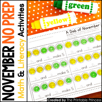 November NO PREP Pages {Literacy and Math Activities for Kindergarten}