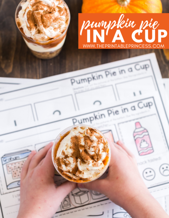 Pumpkin Pie in a Cup is the perfect snack for PreK, Kindergarten, or First Grade during the month of November. It's great for a Fun Food Friday activity or a classroom Thanksgiving feast. The recipe is simple and perfect for classroom "cooking" - there's no baking required. Click through to get directions as well as a free printable that make this a yummy "snack-tivity"!