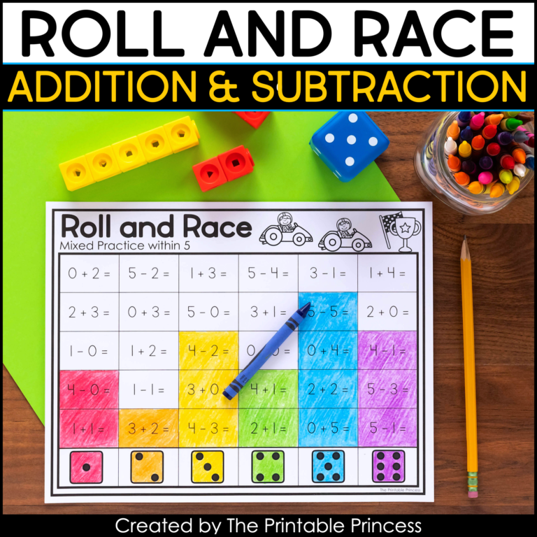 Roll and Race Addition and Subtraction Dice Games