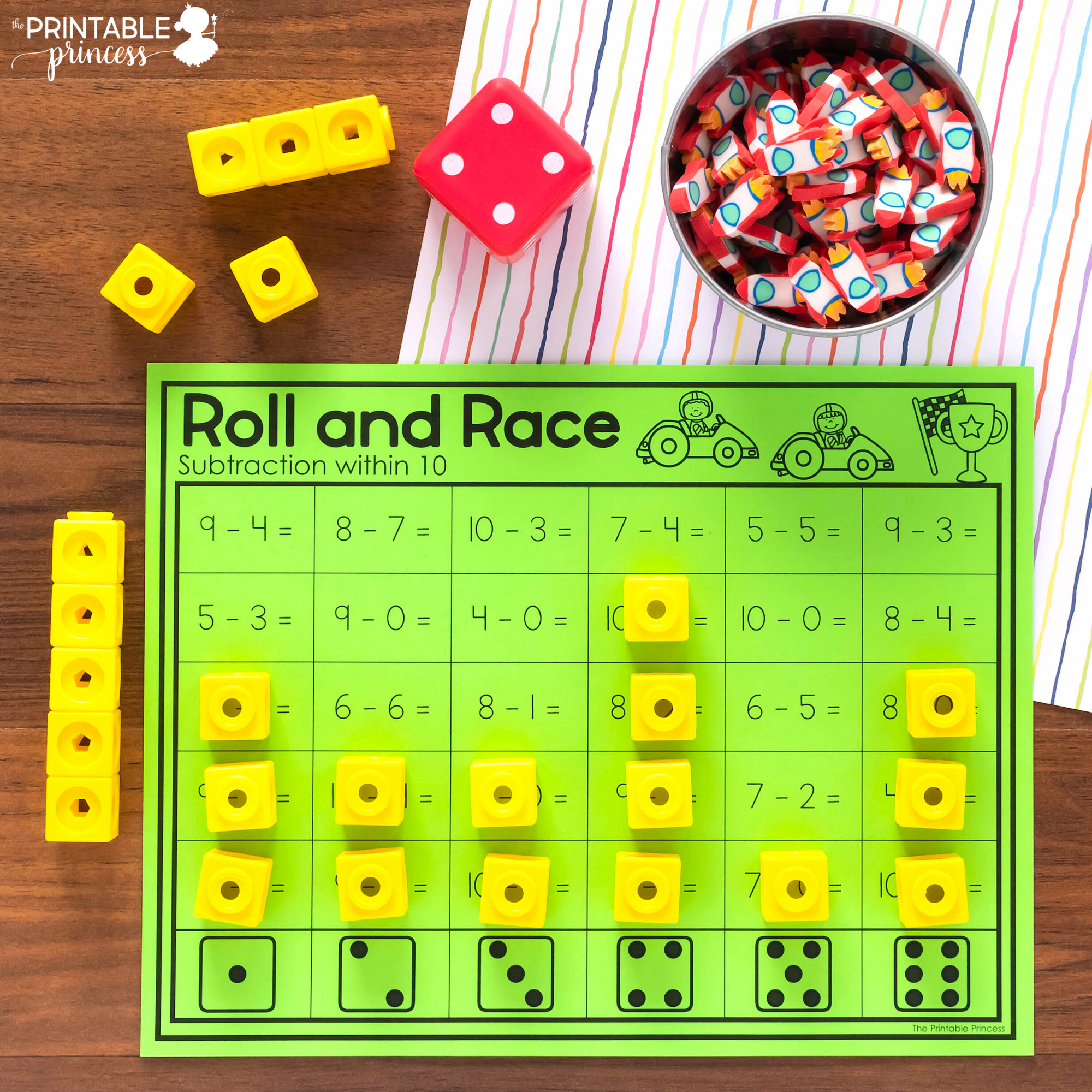Roll And Race Addition And Subtraction Dice Games - The Printable Princess