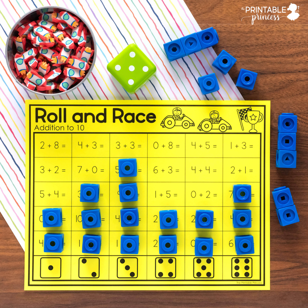 Roll and Race Addition and Subtraction Dice Games - The Printable Princess